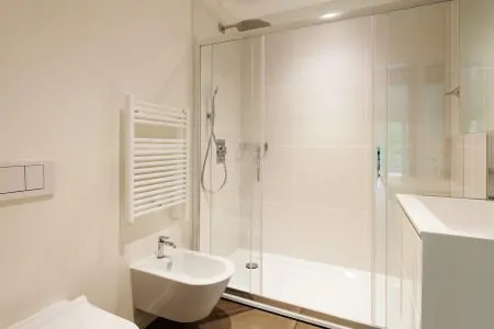 Bathroom with sliding shower door
