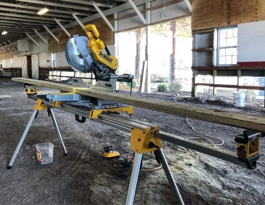 A miter saw stand in a construction stand