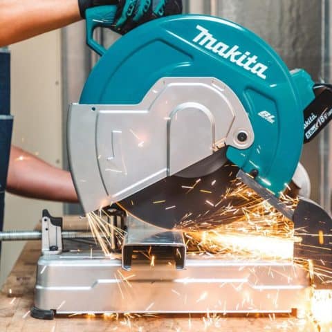 Man working with a chop saw