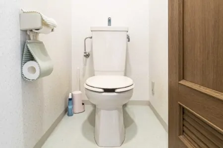 A compact toilet in a small bathroom