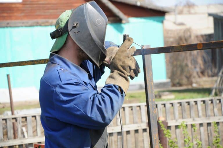 Welder wearing a welding cap