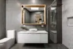 Modern designer bathroom with floating vanity