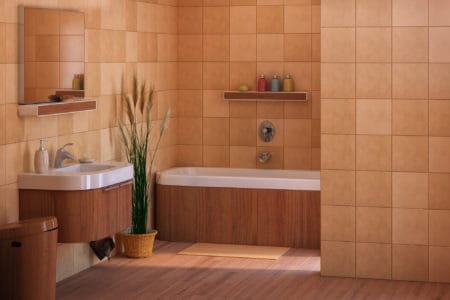 Bathroom with wood look tiles