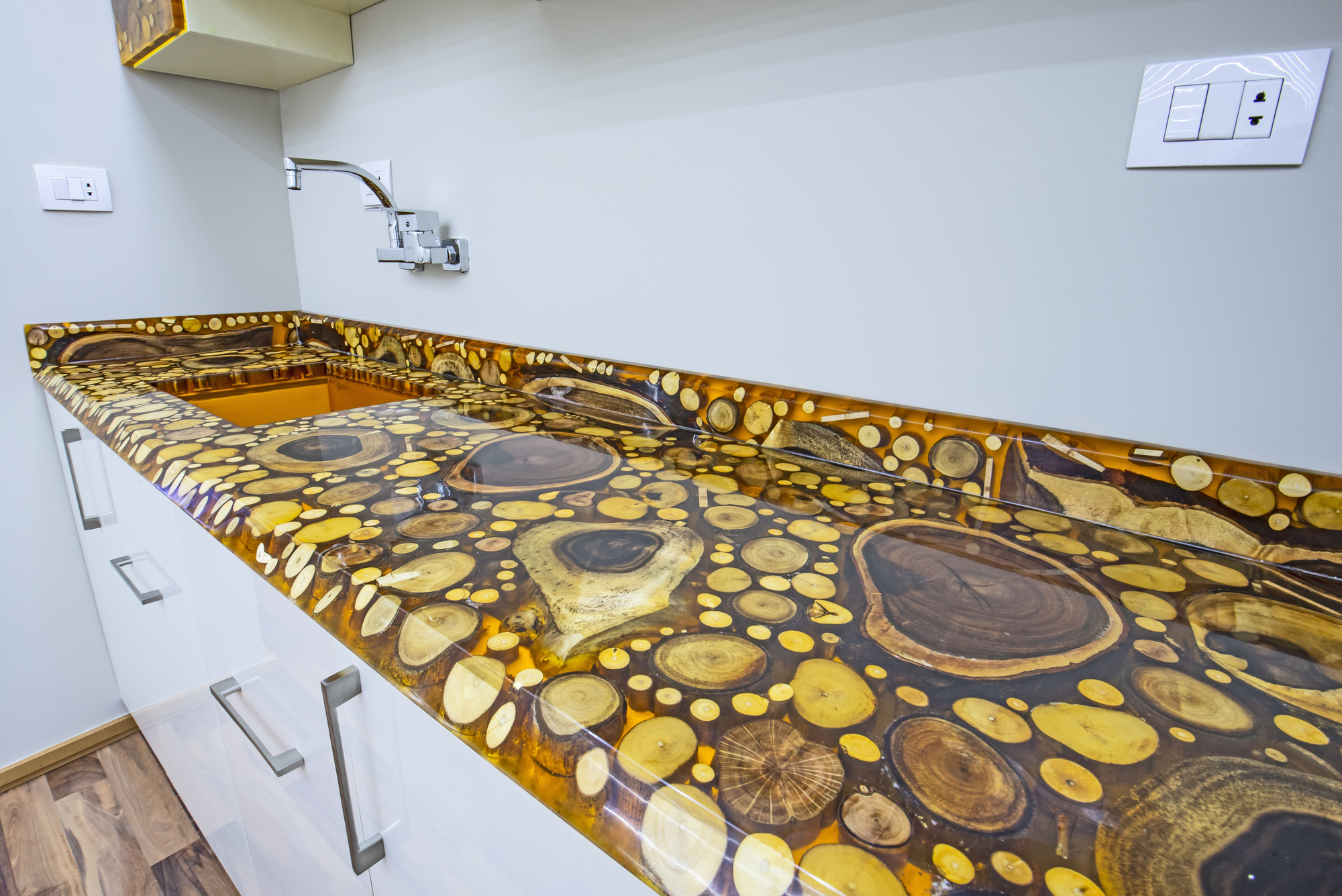 Modern kitchen epoxy resin design in a luxury apartment
