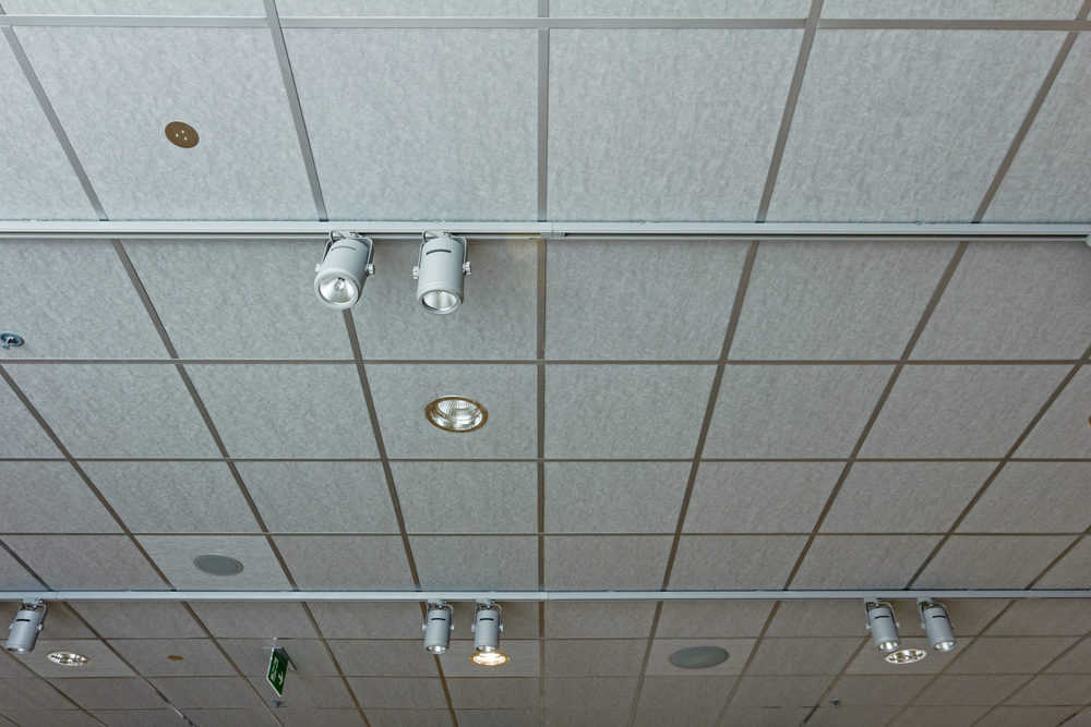 Modern office ceiling with lamps.