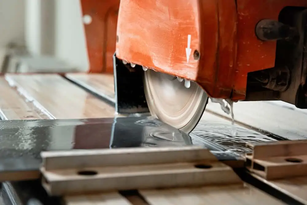 The diamond disk of a wet saw.