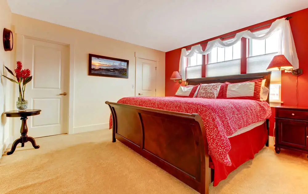 Cozy romantic red bedroom.