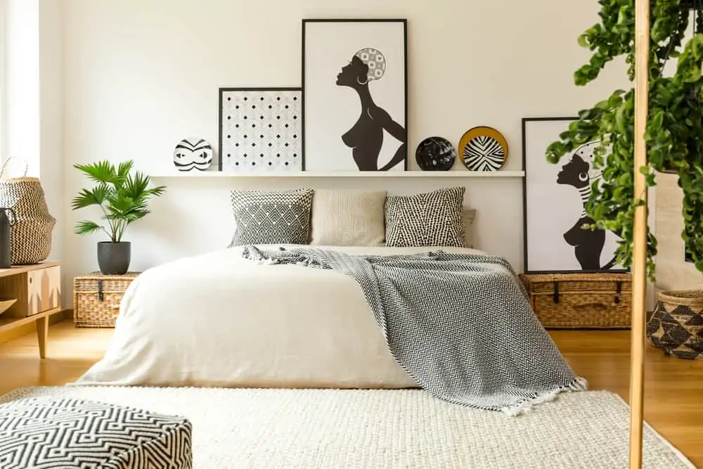 Scandi bedroom interior with posters