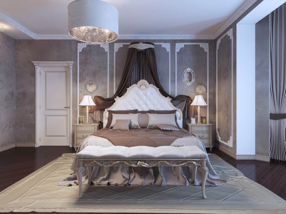 Neoclassical bedroom with frame molding on walls