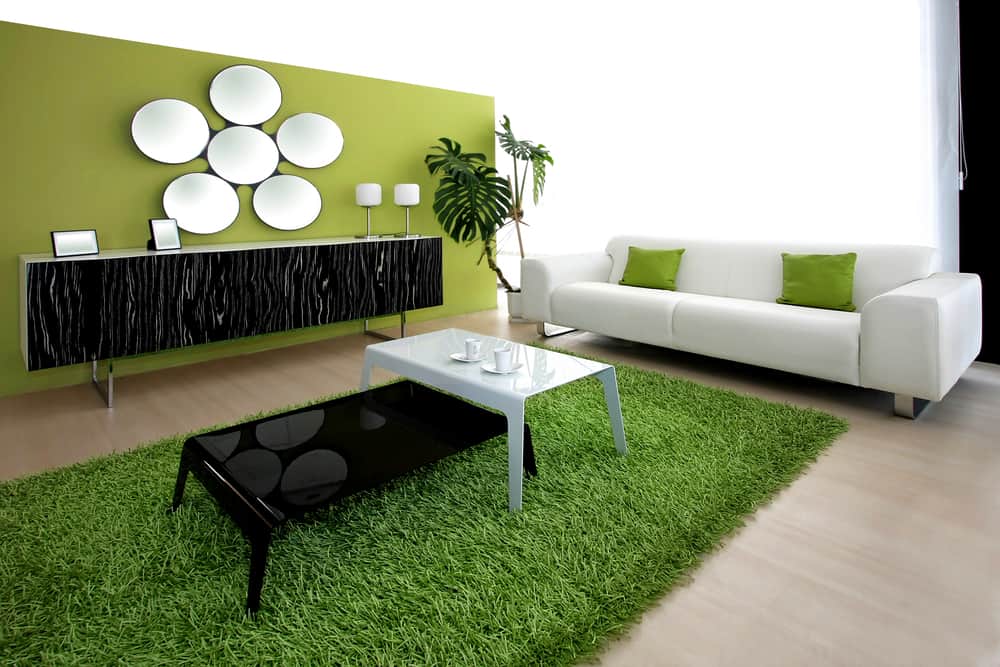 Interior shot of contemporary green living room