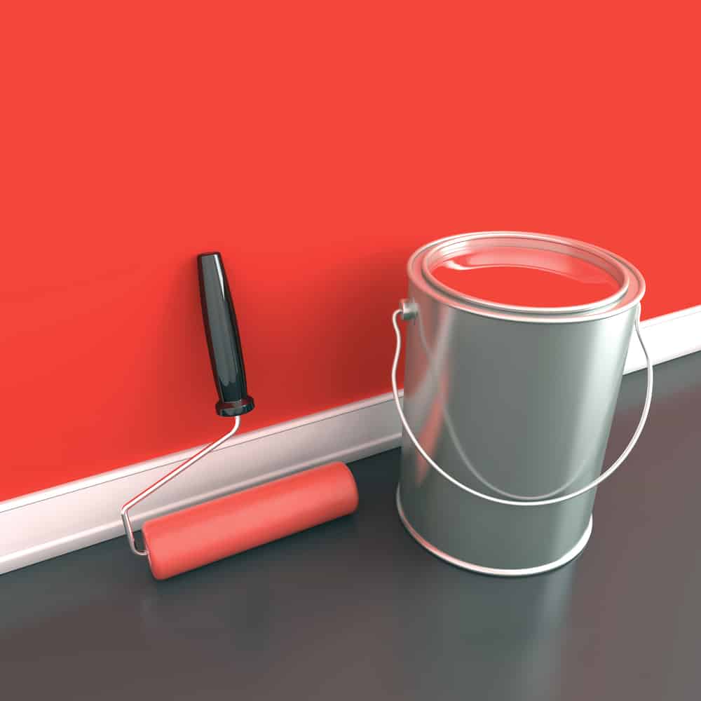 Painting of walls in a red paint. Decorating of house. 3d illustration