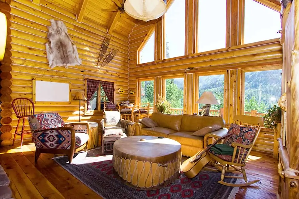 Living Room in a Log Cabin