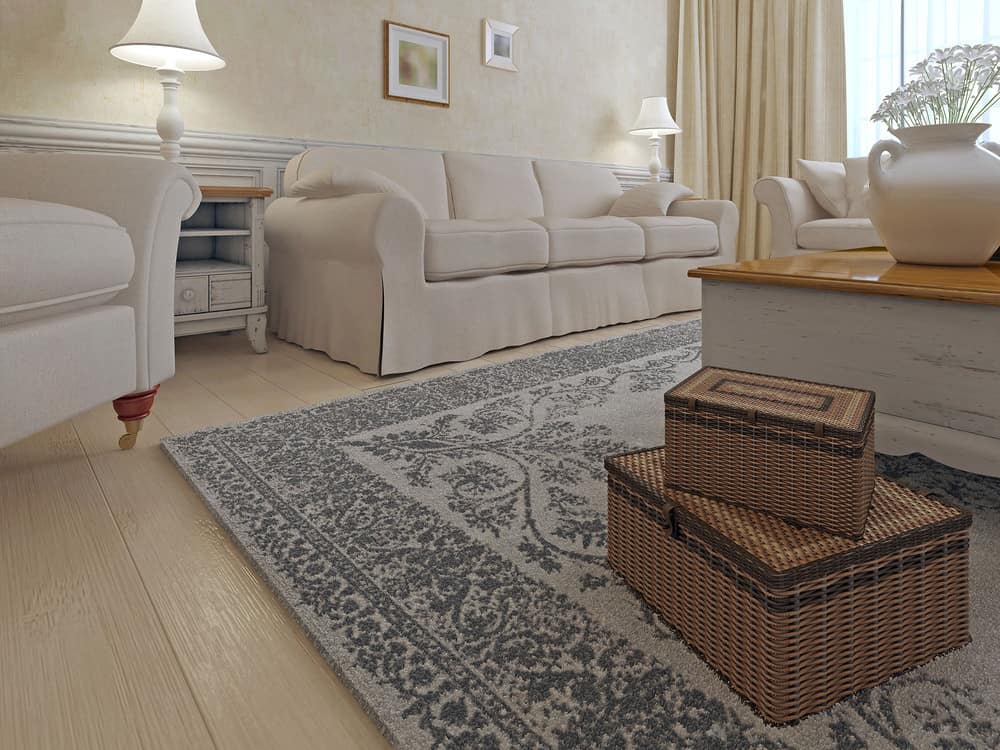 Living room shabby-chic style. Bright Living room with cream sofa armchair combination. 3D render