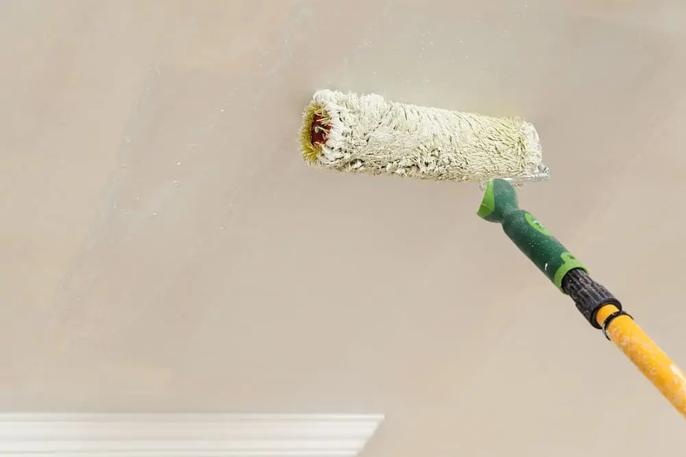 Painting walls and ceilings. Painter paints using roller