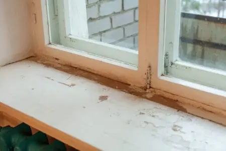 Old wooden window, old flat without renew, old white paint