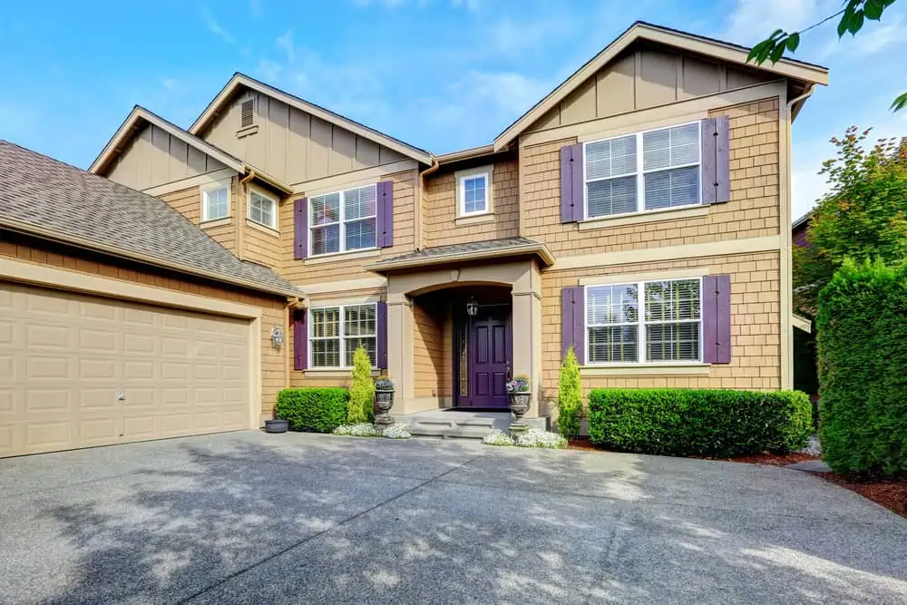 Luxury house exterior with purple elements