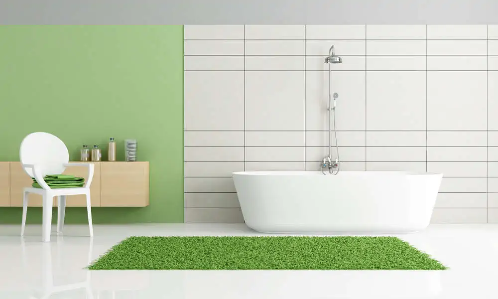 Minimalist green and white bathroom