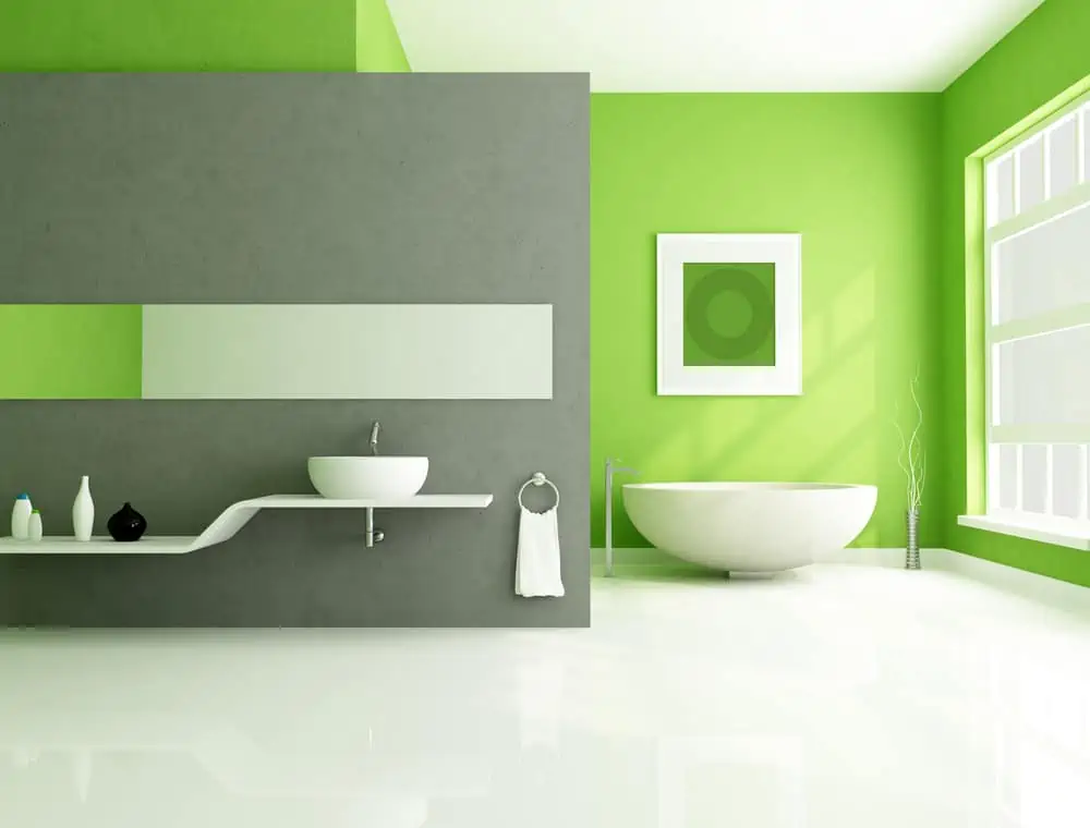 green and gray contemporary bathroom