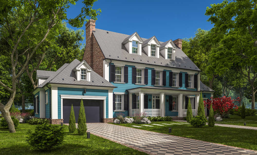 3d rendering of modern classic house in colonial style