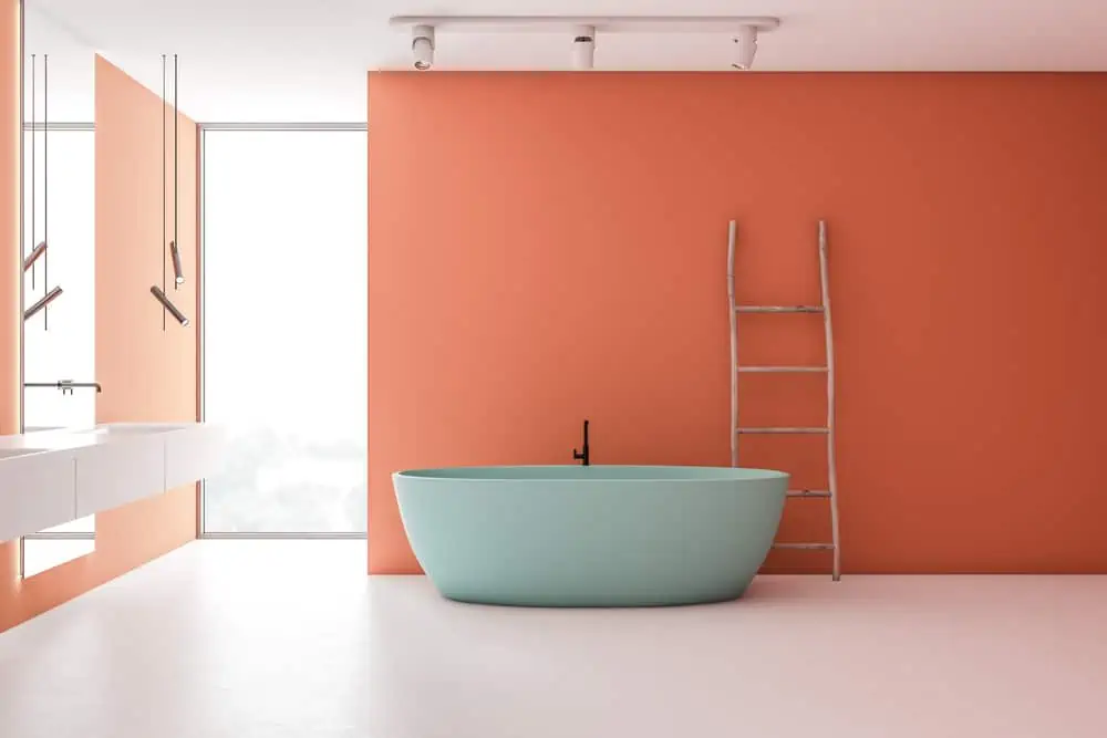 Orange and blue bathroom interior