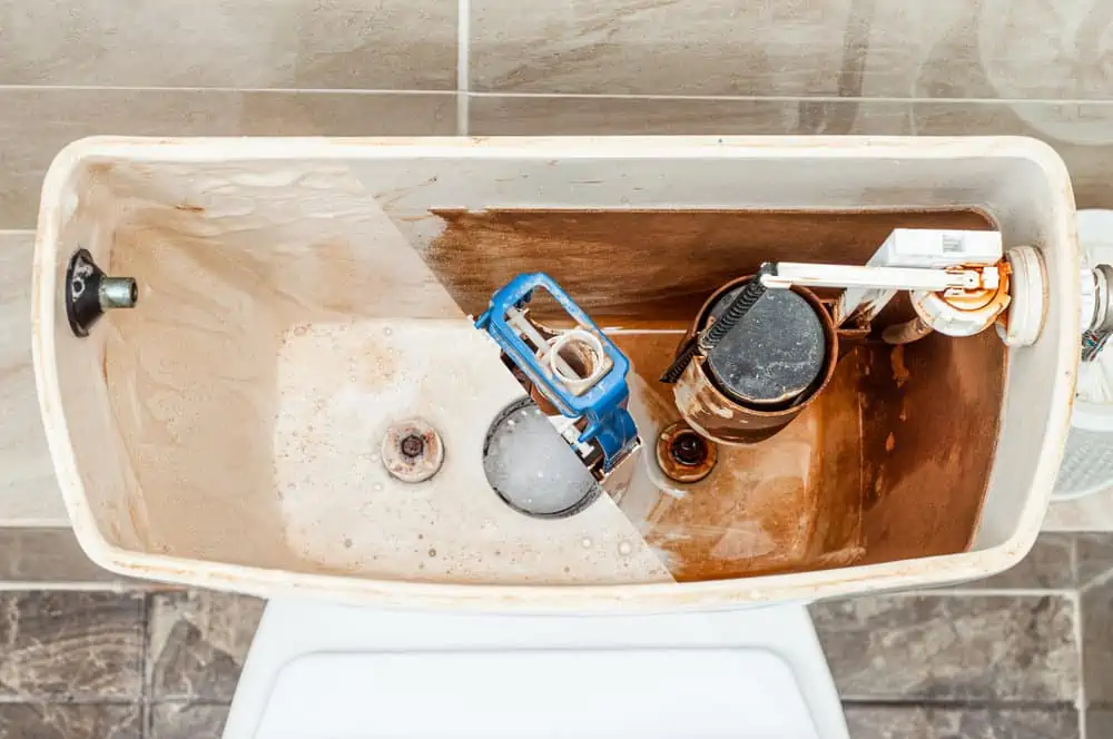 Photos before and after washing the inside of the toilet flush t