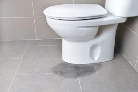 Leakage of water from a toilet due to blockage of the pipe
