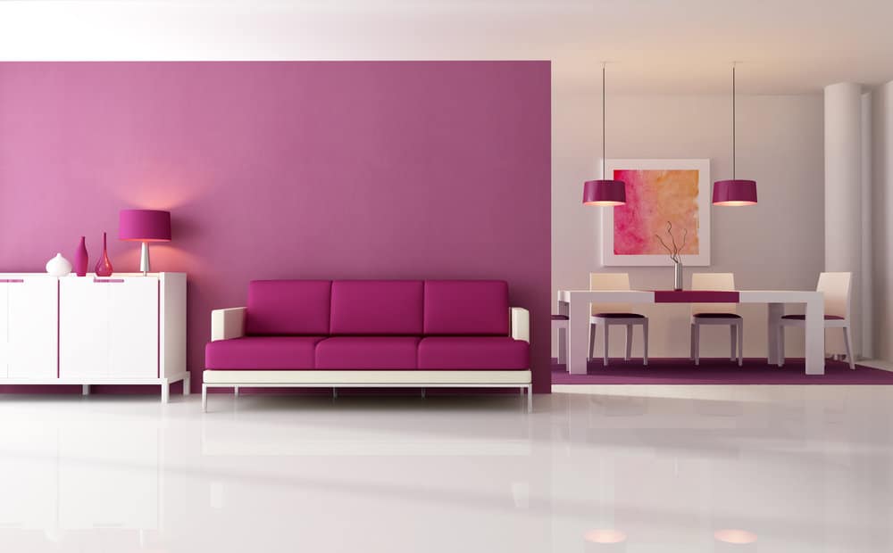 contemporary living room with dining space - rendering - the art work on wall is a my composition