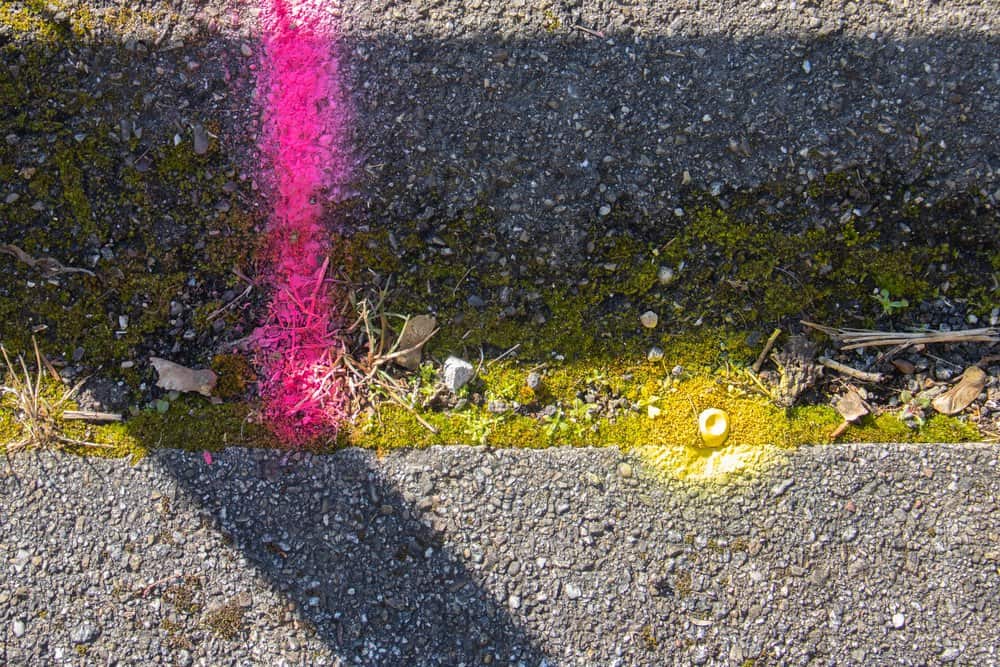 Pink and yellow spray paint on concrete