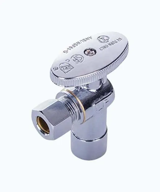 Product Image of the MIDLINE VALVE 81212QS-OM Water Supply Stop Valve with Quarter Turn Wheel; Lead Free; One Piece Design; Angle Shut-off for Toilet, Sink, Dishwasher; 1/2 in. Sweat x 3/8 in. O.D. COMP; Chrome Plated Brass