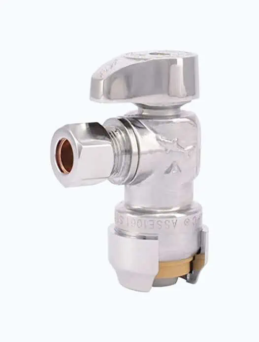 Product Image of the SharkBite 1/2 x 3/8 Inch Compression Dual Outlet Angle Stop Valve, Quarter Turn, Push to Connect Brass Plumbing Fitting, PEX Pipe, PE-RT, CPVC, Copper Pipe, 25558LF